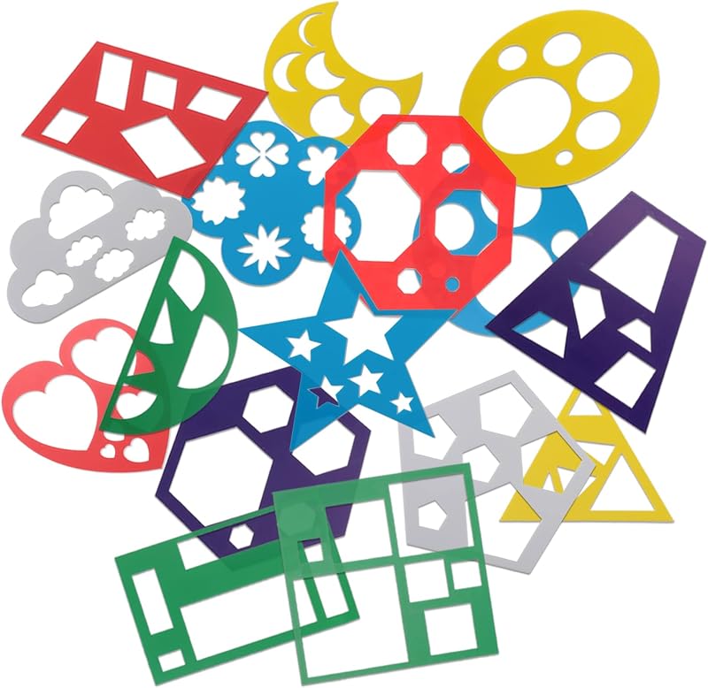 Abeillo 16 Pcs Geometric Stencils for Kids 15x15cm PET Reusable