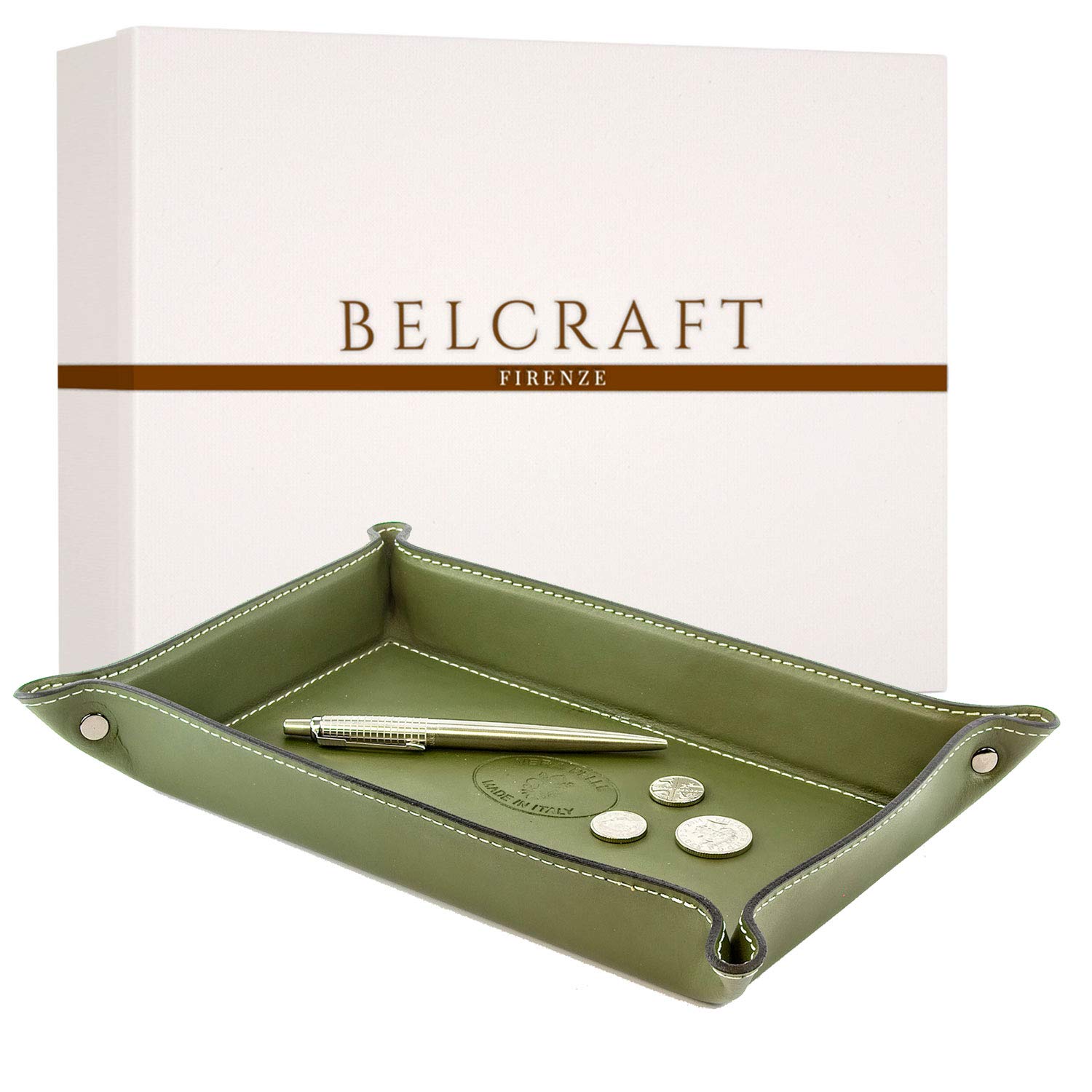 BELCRAFT Orvieto Leather Tidy Tray, handmade classic Italian style, Green (28x19 cm)