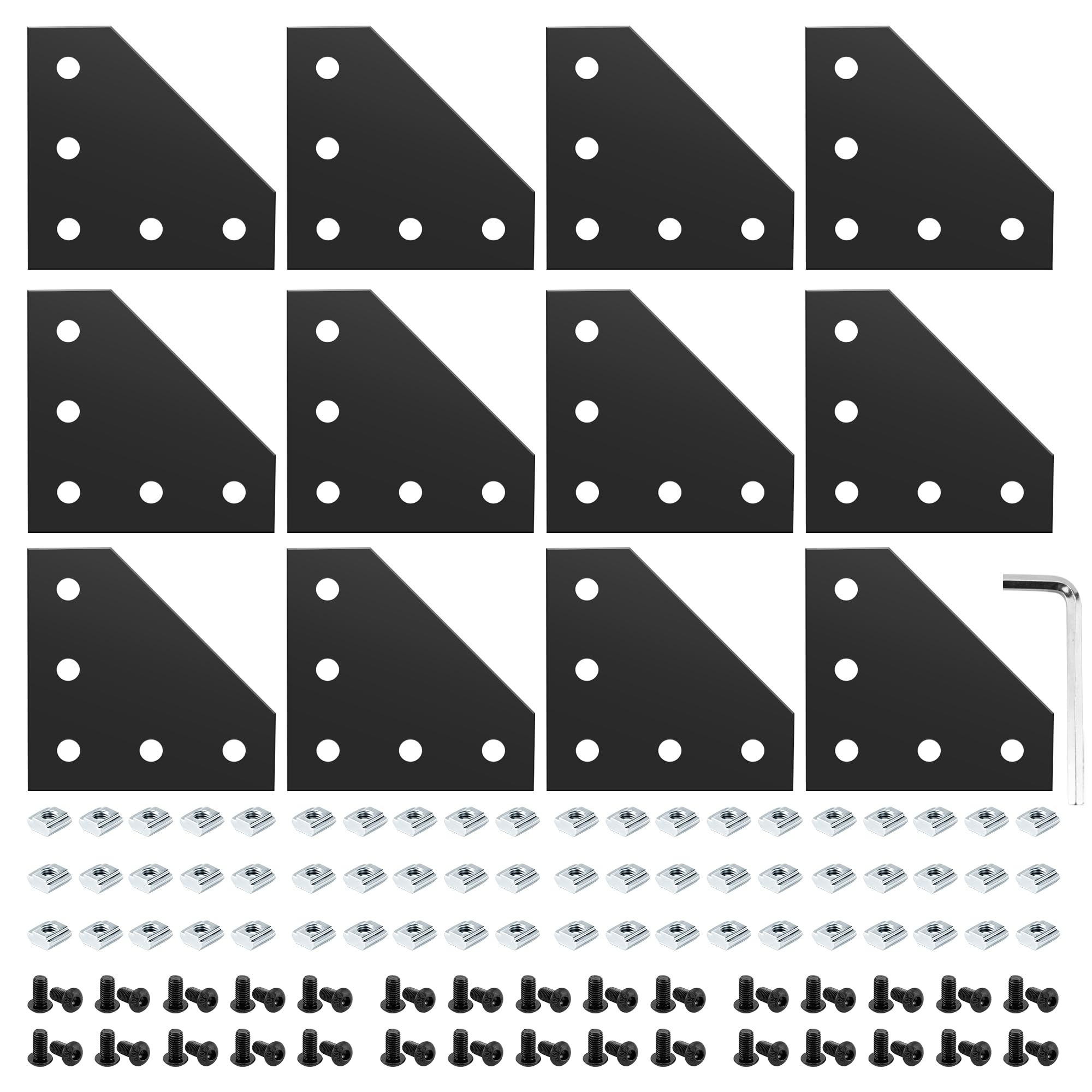 Photo 1 of 12 Set 2020 Corner Bracket Joint Plate L Shape 5 Hole Aluminum Extrusion Connector with 60Pcs T-Nuts, 60Pcs Screws and 1Pcs Wrench for 20 x 20mm Series Aluminum Extrusion Profile, Black