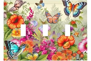 Decorator Wall Plate 3-Gang Light Switch Covers Mid-size 4.8" x 6.7" Receptacle Outlet Covers Birds Flowers Butterfly Wall Pl