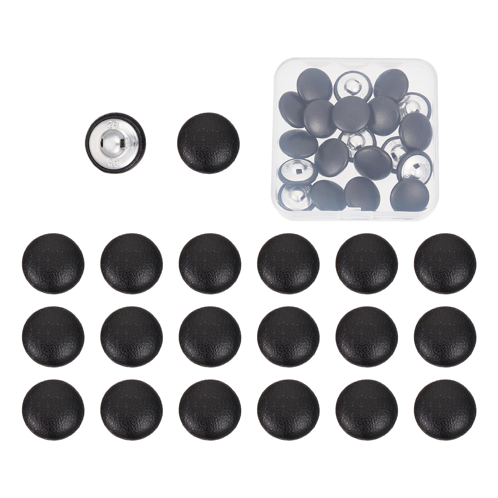 NICENEEDED 20 PCS PU Leather Covered Buttons, 18mm Black Round Sewing Buttons, Faux Leather Button with Shank Sew On Upholstery Leather Button for Making Crafts