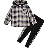 ODIMAME Toddler Boy Clothes Fall Winter Outfits Plaid Pocket Hoodie Sweatshirt + Long Sleeve Pants Set 12 Months-6 Years Old