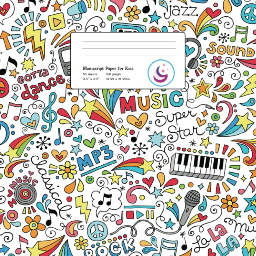 Manuscript Paper for Kids: Cartoon Doodle Drawing, Blank Sheet Music: 2 (Musicians Notebook)