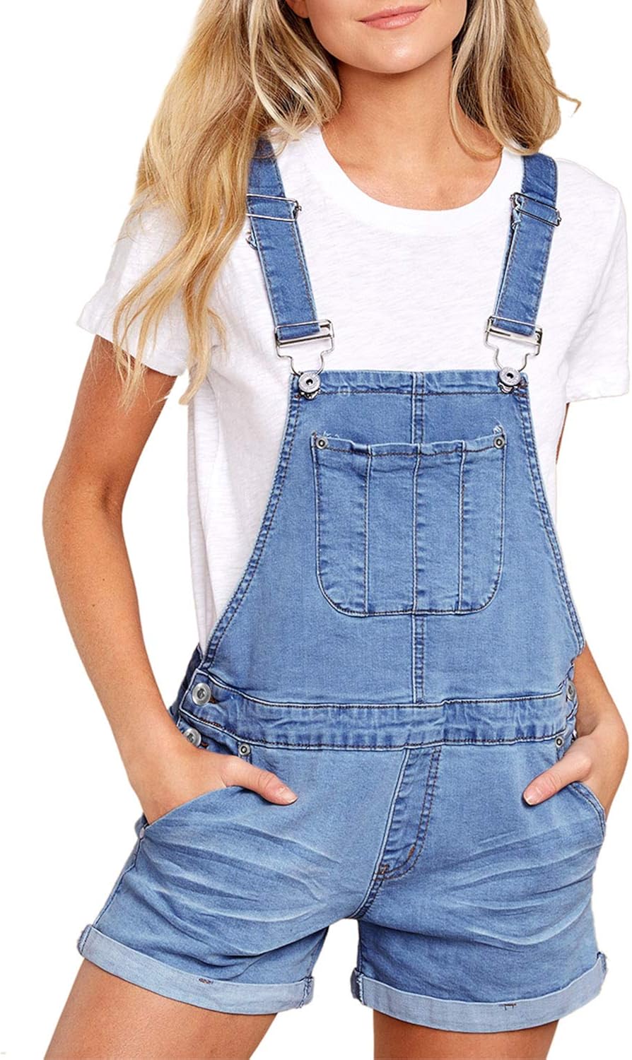 Happy Sailed Damen Kurz Jeanslatzhose Denim Overall Jumpsuit Playsuit Jeans Hosenanzug Romper S