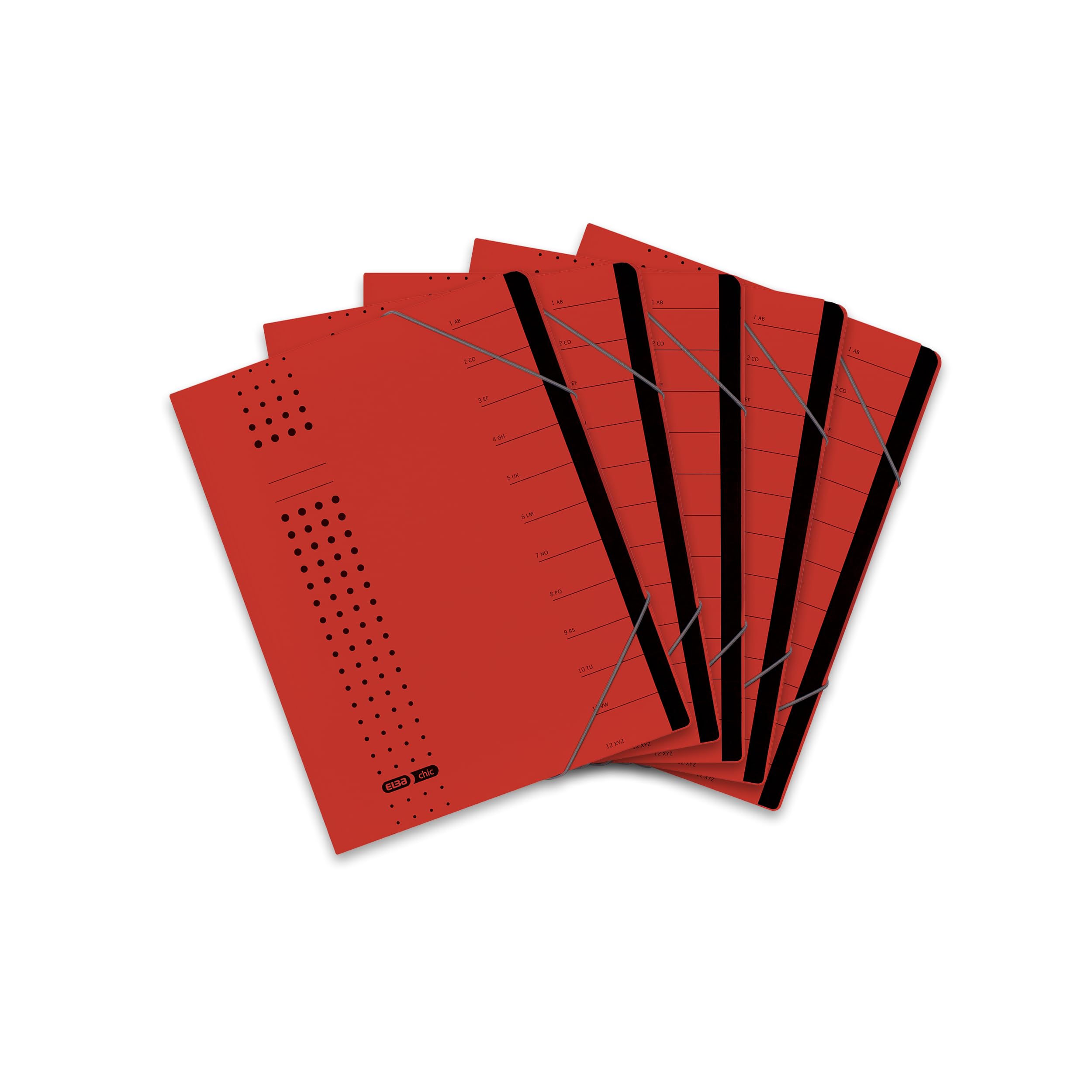 Elba Chic 42496AZ Folder Recycled Card 450 g/m² (Pack of 12 Compartments with Blank Tabs Pack of 5 Charcoal Folder File Chic A4 red