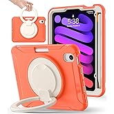 BATYUE Shockproof Case for iPad mini 7 (A17 Pro)/ Mini 6 8.3 inch (2024/2021) - 360° Multi-Angle Stand (Portrait & Landscape) & Grip, Built-in Pencil Holder, Coral Orange