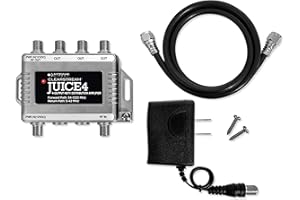 Antennas Direct ClearStream JUICE4 Distribution Amplifier, Output to 4 Televisions, CATV Systems, 4K 8K Ready – w/Power Supply, Coaxial Cable (Silver)