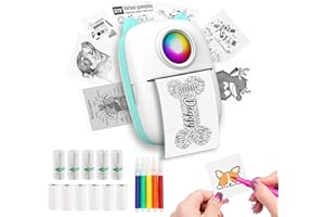 Funducts Sticker Printer, Inkless Portable Maker Machine with 11 Rolls Paper, Mini Printer Pocket Thermal Bluetooth Machine with Multiple Templates for Study Notes, Photo, DIY, Gifts for Girls Kids