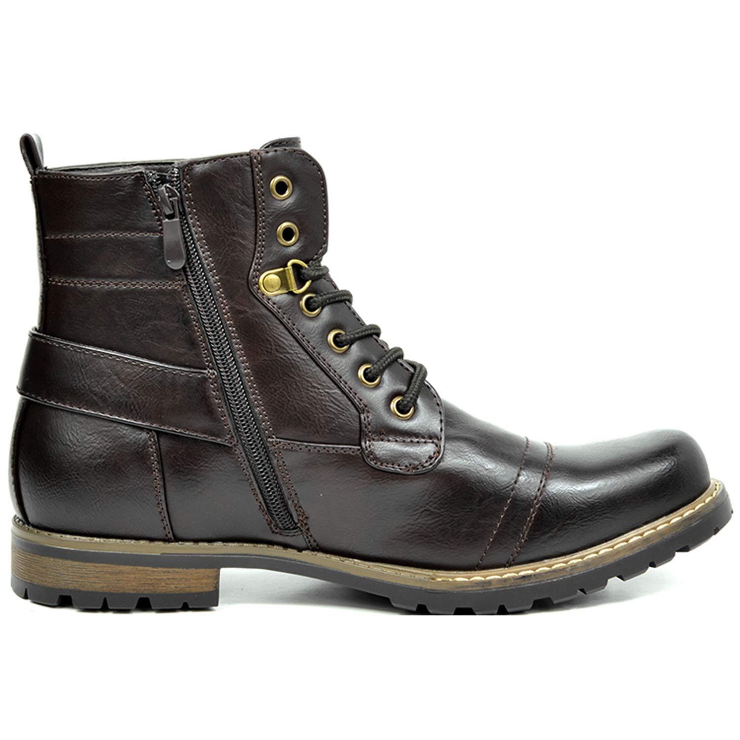 Bruno Marc Men's Motorcycle Combat Boots Casual Zipper Biker Boot, Dark Brown, Size 9 M US