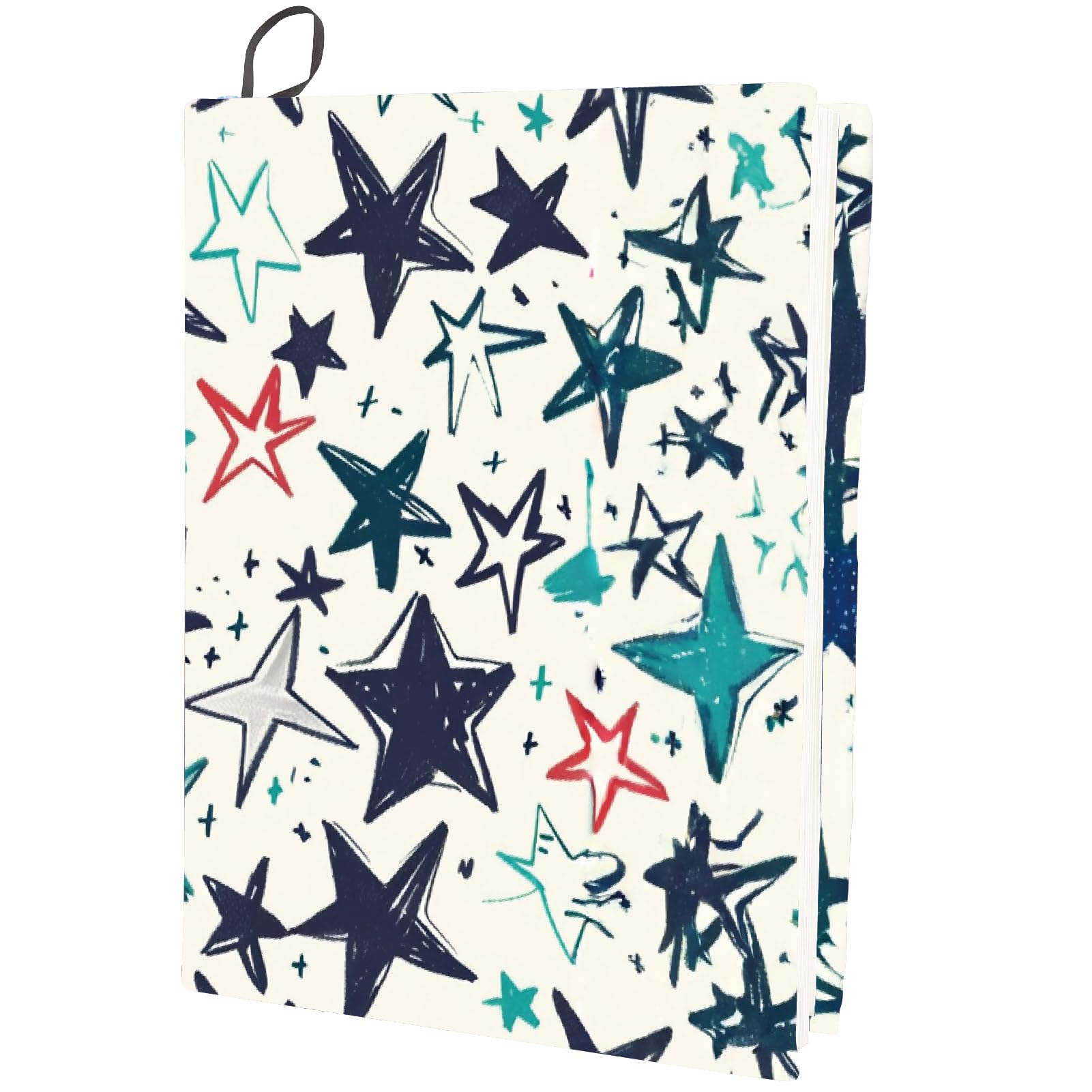 CRASPIRE Star Stretchable Book Cover Five-Pointed Star Navy Blue Washable Reusable Large Nylon Cloth Polyester Book Protector Elastic Notebook Wraps Suitable for Most Hardcover Books