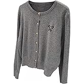 SweatyRocks Women's Crewneck Button Down Cropped Cardigans Long Sleeve Bow Embroidery Knitted Sweater Jacket
