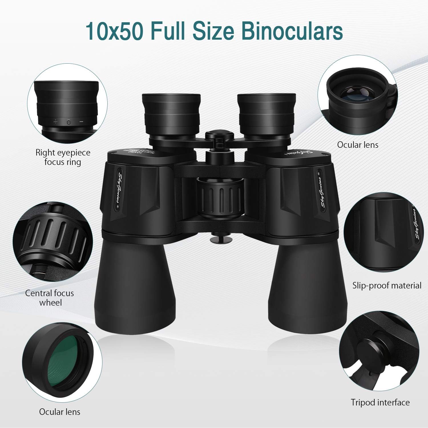 SkyGenius 10 x 50 Powerful Binoculars for Adults Durable Full-Size Clear Binoculars for Bird Watching Travel Sightseeing Hunting Wildlife Watching Outdoor Sports Games and Concerts : Camera & Photo
