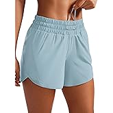 CRZ YOGA Womens Mid Waisted Running Shorts Liner - 5'' Quick Dry for Athletic Sport Workout Track with Zip Pocket Light Grayish Blue Medium