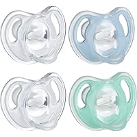 Tommee Tippee Ultra-Light Silicone Pacifier, Symmetrical Orthodontic Design, BPA-Free, One-Piece Design, Boy – 0-6m, 4pk