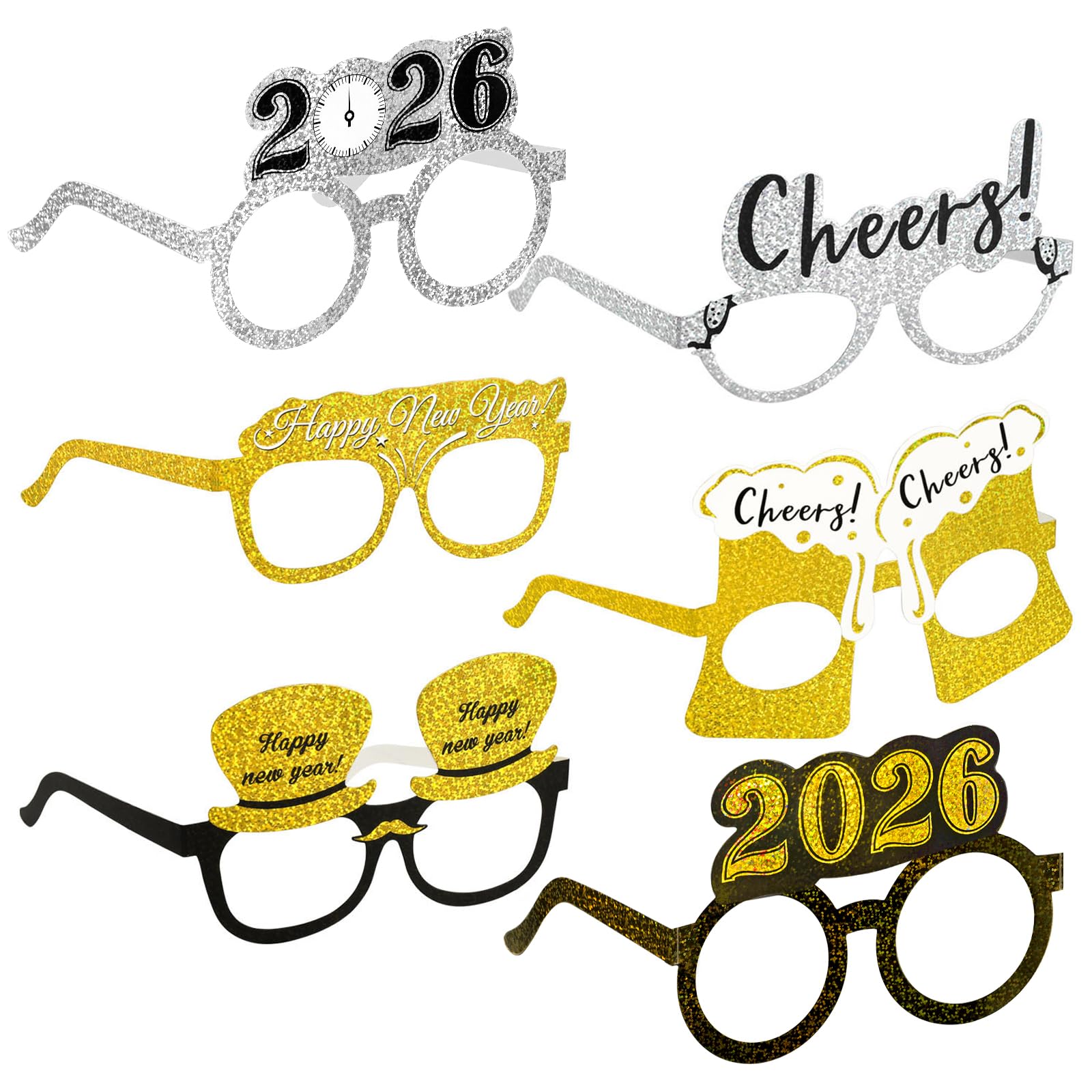 HOWAF 18 Pack Glitter Happy New Year Glasses 2026 Glasses New Year's Eve Party Glasses Photo Props for Happy New Year Decorations 2026 New Years Eve Party Supplies Favor Accessories