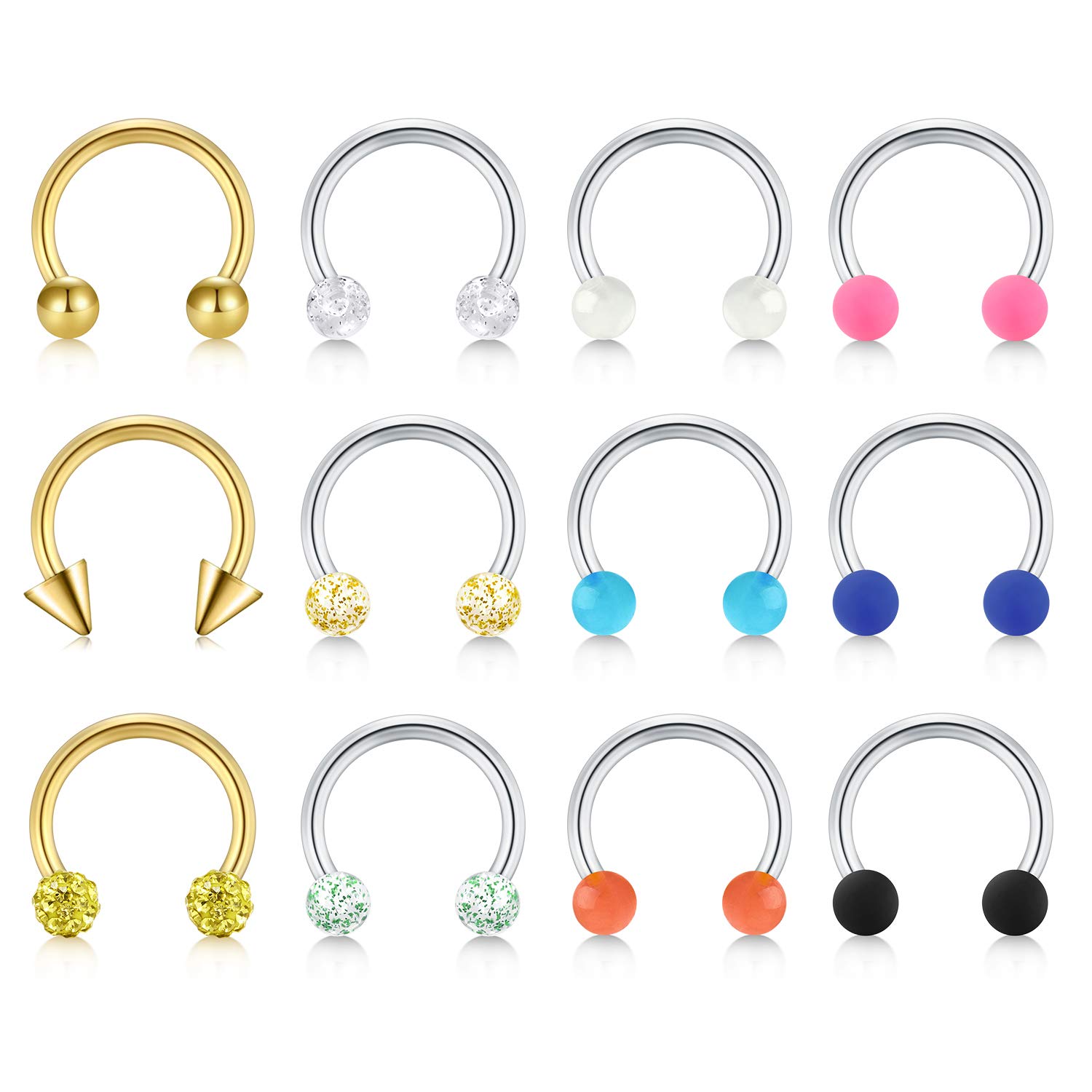 Longita Septum Piercing 14G Stainless Steel Horseshoe Belly Nose Lip Eyebrow Rings Hoop Stud Helix Cartilage Earrings 8mm