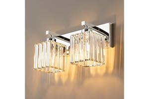 FDPBY Modern Bathroom Vanity Light 2-Lights Modern Chrome Crystal Bathroom Wall Light Bathroom Vanity Light Fixtures