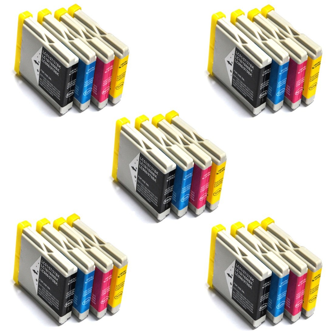 Prestige Cartridge LC1000/LC970 Ink Cartridges for Brother DCP-130C DCP-330C DCP-750CW 2580C 440CN 460CN 685CW 845CW 5460CN Black/Cyan/Magenta/Yellow (Pack of 20) — image 1