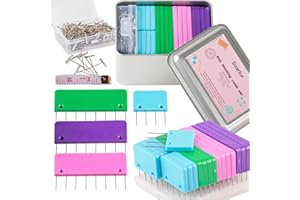 Svartur Crochet Blocking Pin Kit, with 20 Knit Blocking Combs &100 T-Pins and Tin Case, Rainbow Knitting Block Pins for Blocking Mats, Multicolor, White