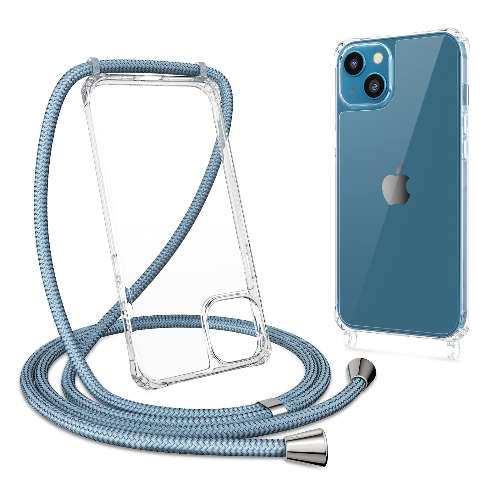 ZTOFERA Crossbody Lanyard Case for iPhone 15, Ultra Clear Hard Back with Soft Bumper Protective Phone Case with Strap Adjustable Neck Cord Necklace Shockproof Cover for iPhone 15, Grey Blue