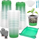 Caffox 55PCS Reusable Seed Starter Kit Includes 30 Packs 3.5" Clear Nursery Pots with Silicone Base, Repotting Mat, Gardening Gloves, Plant Labels and Seedling Tools for Easy Transplant