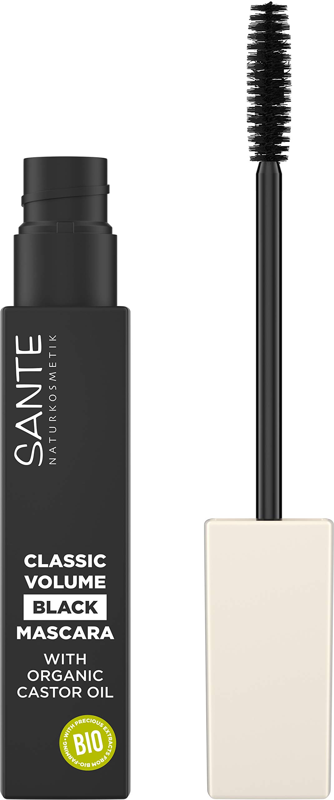 SANTE Naturkosmetik Classic Volume Mascara 01 Black Mascara for Full Volume, Swing and Definition, with Natural Waxes and Organic Castor Oil, Vegan, 8 ml