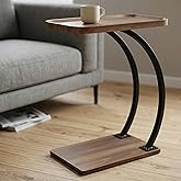 ALPOME 2 Tier Trays C Shaped End Table for Sofa, Heavy Duty with Double Dual Bent Metal Tubes Support,Dimension W20.5*D13.4*H25.5, Couch Table that Slides Under,Raised Edges Prevent Falling Off