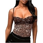 SOLY HUX Women's Floral Lace Trim Camisole Spaghetti Strap Fitted Shirt Top Summer Crop Cami Tops