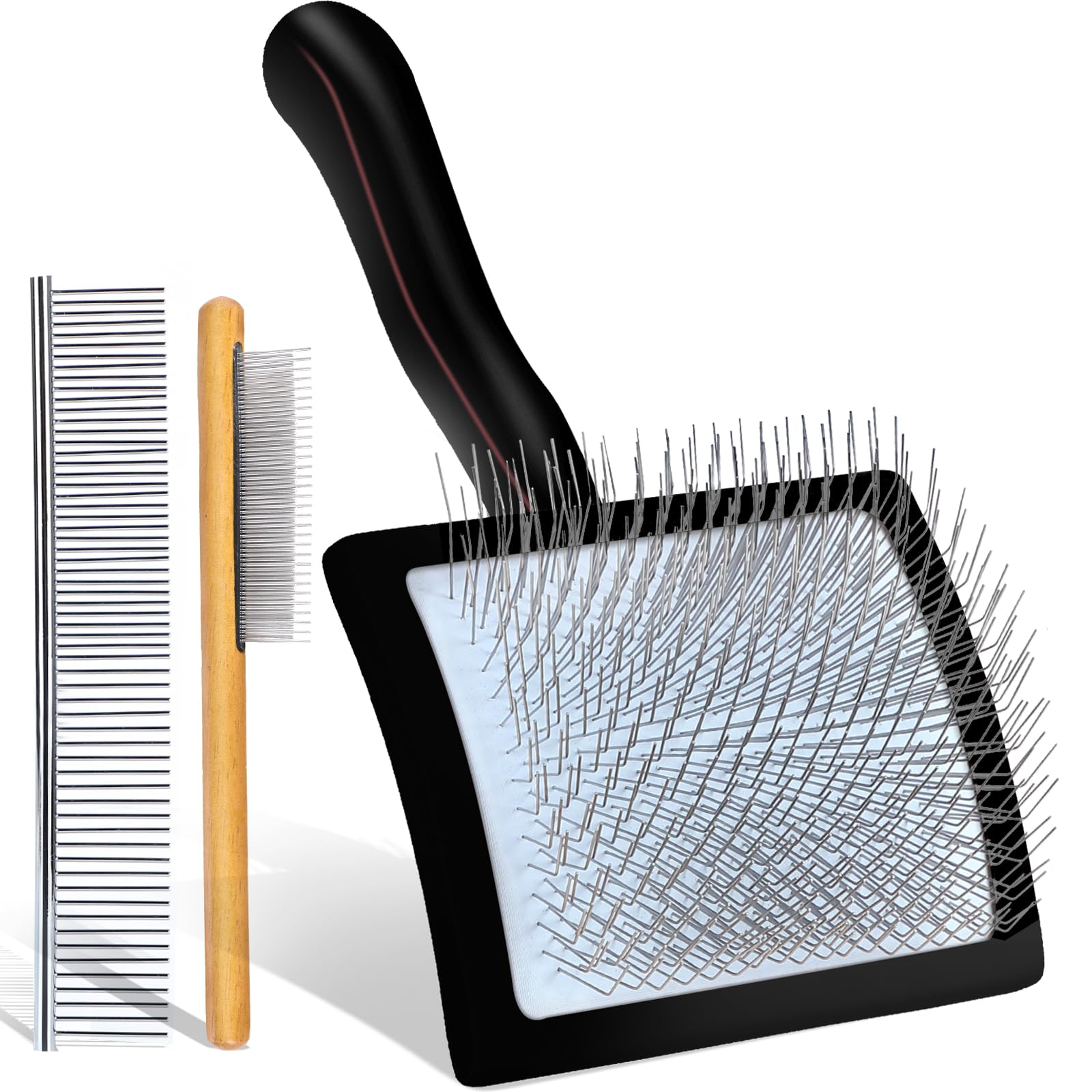 COZYGIFT Dog Slicker Brush for Dogs, Long Hair Doodle Brush, Wooden Dog Brush Grooming Tools for Cockapoo Poodles Goldendoodles, Labradoodles, Large Long Pins and Pet Comb, Black
