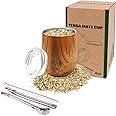 8Oz Yerba Mate Cup, Yerba Mate Gourd Set-Stainless Steel Modern Mate Cup, 2 Bombilla Mate Straws, Cleaning Brush and BPA Free Lid, Double-Walled and Hot&Cold Drink, Mate Gourd for Mate Tea, Coffee