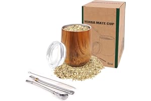 8 Oz Yerba Mate Cup, Tea Cup Set Include Stainless Steel Modern Mate Cup, 2 Bombilla Mate Straws, Cleaning Brush and BPA Free