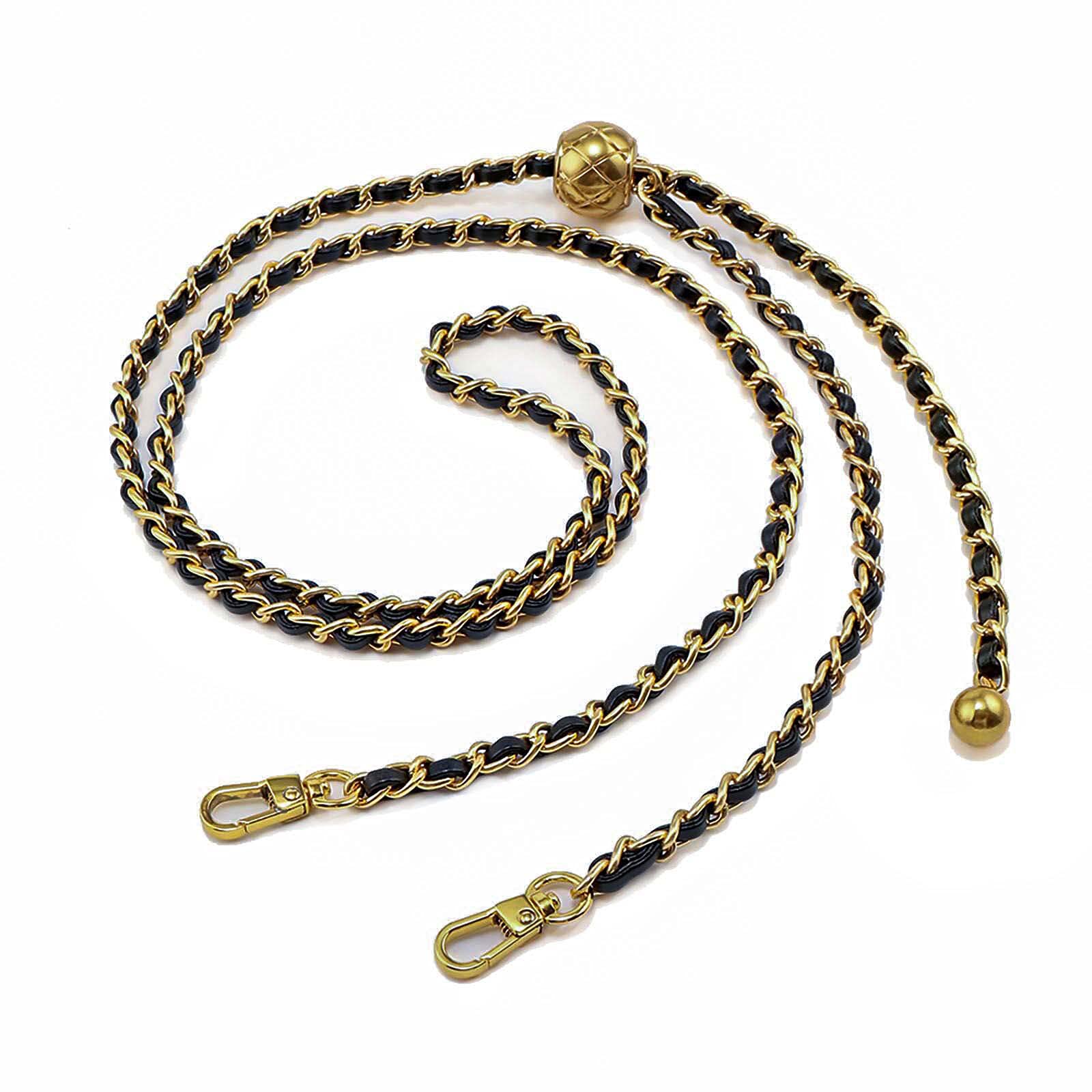 BEAULEGAN Thin Handbag Chain Strap Adjustable - Replacement for Small Shoulder Crossbody Bag, 130 cm Long （Black/Brass） — image 1
