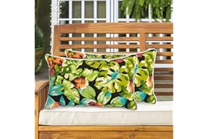IN4 Care Lumbar Pillow Covers Set of 2, Outdoor Indoor Waterproof Decorative Patio Lumbar Pillowcase Shell 12x20 Inch, Rectangular Cushion Case for Couch Sofa Garden Farmhouse-Maui Tropical Black