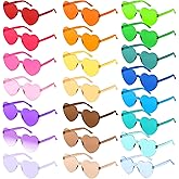 PLULON 22 Pairs Heart Sunglasses for Women Transparent Colorful Rimless Heart Shape Glasses Bulk Frameless Eyewear Bachelorette Party