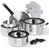 Michelangelo 14pcs Tri-Ply Stainless Steel Cookware Set with Detachable Handles, Stackable Pots and Pans Set for RVs, Small K