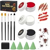 Oiomniv Black White Red Face Body Paint Water Based Face Painting Kit | with 5 Brushes 4 Sponge 2 Stickers, SFX Makeup for Adults Teens Halloween Cosplay Zombie Clown Skeleton Vampire