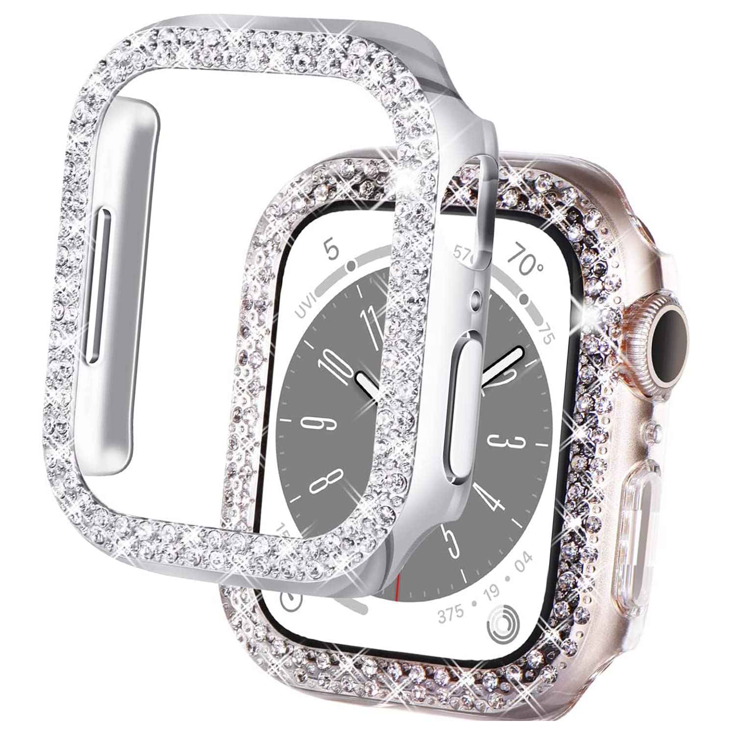 DEALELE [2-PACK] Case Compatible with Apple Watch Series Ultra 2 / Ultra (49mm), Bling Double-Rows Rhinestone Diamond Protective Case Cover Replacement Protector (49mm, Silver+ Transparent)
