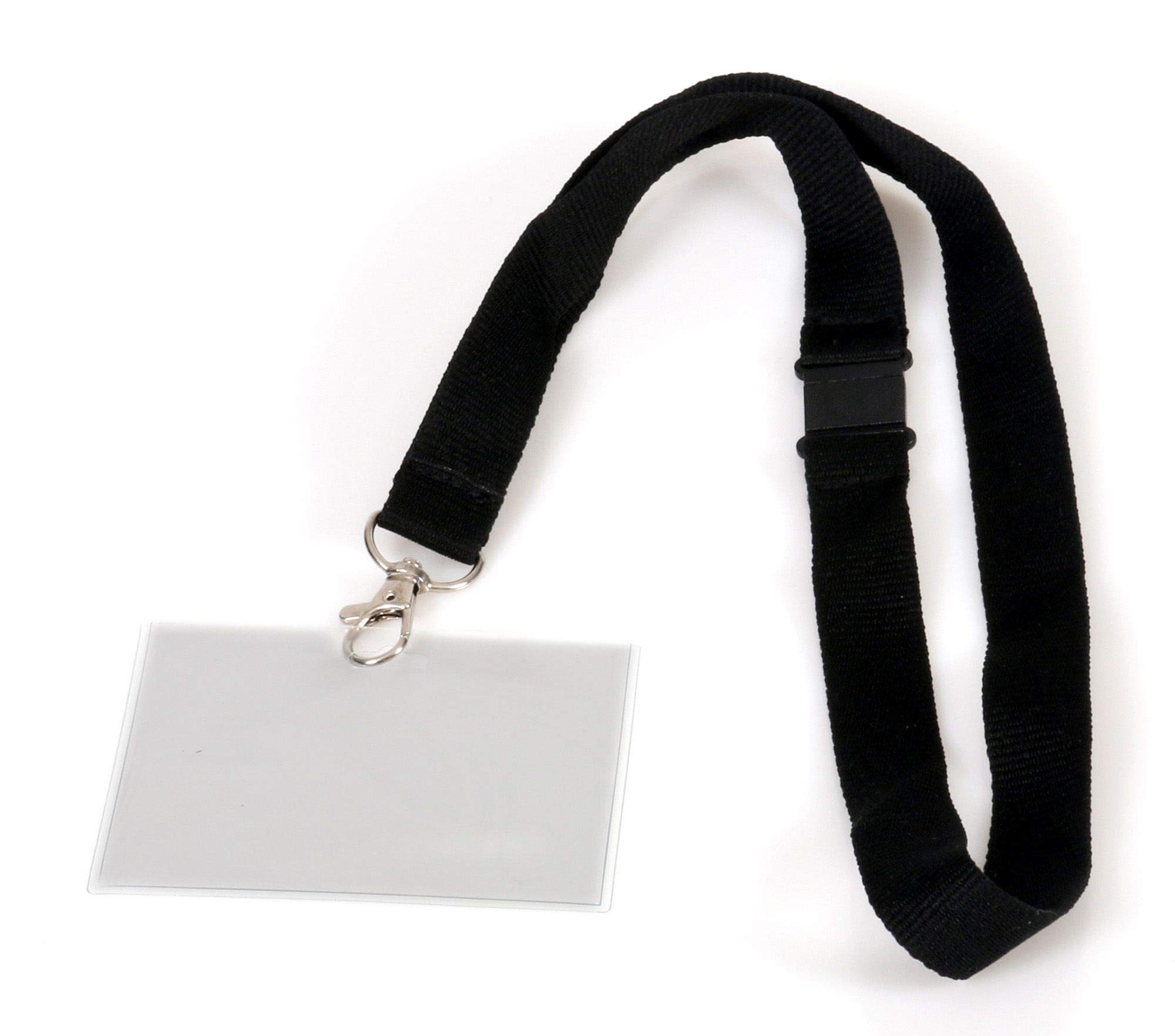 EUROPEL Textile Lanyard Black with Clear PVC Card Holder (Pack of 5) | Horizontal ID Card Holder for School, Colleges, Offices & Corporate Event | 90 x 60 mm, 121280