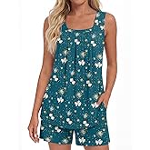 LONGYUAN Womens Sleeveless Pajama Set Soft Summer Lounge Shorts Tank Top Sleepwear with Pockets 2 Piece Set M-3XL