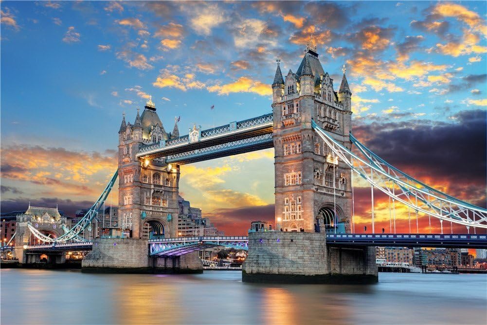 1000 Pieces Wooden Thames London Tower Bridge Jigsaw Puzzle,Wooden Multicolour Large Format Tower London Bridge Sunset Glow Night View Wall Decoration Architecture 1000 Pieces Puzzle
