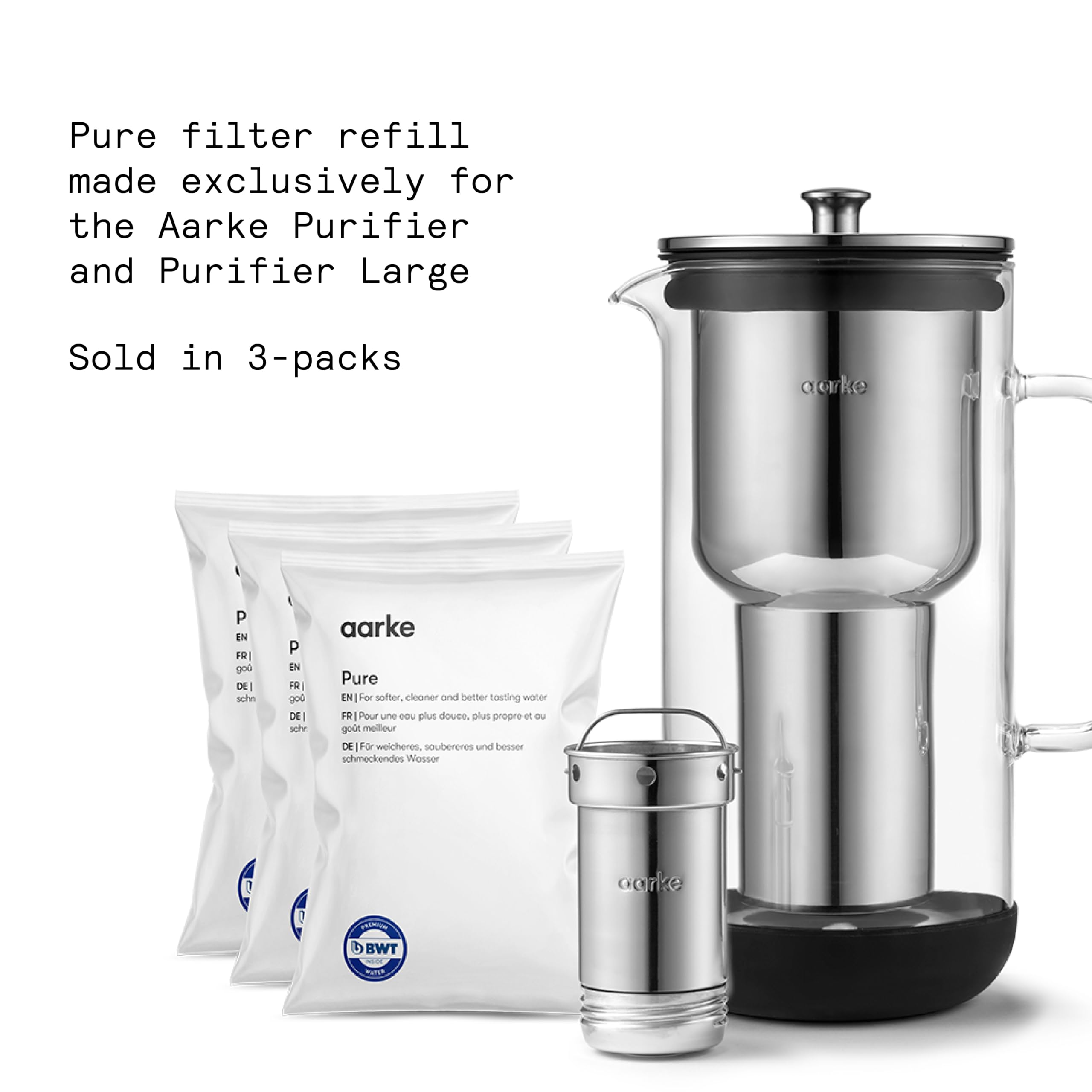 Aarke Pure Filter Refill Granules - Reduces Heavy Metals for Clean Water, Eco-Friendly, 8-Week Performance, Compatible With Purifier Pitchers (3 Pack)