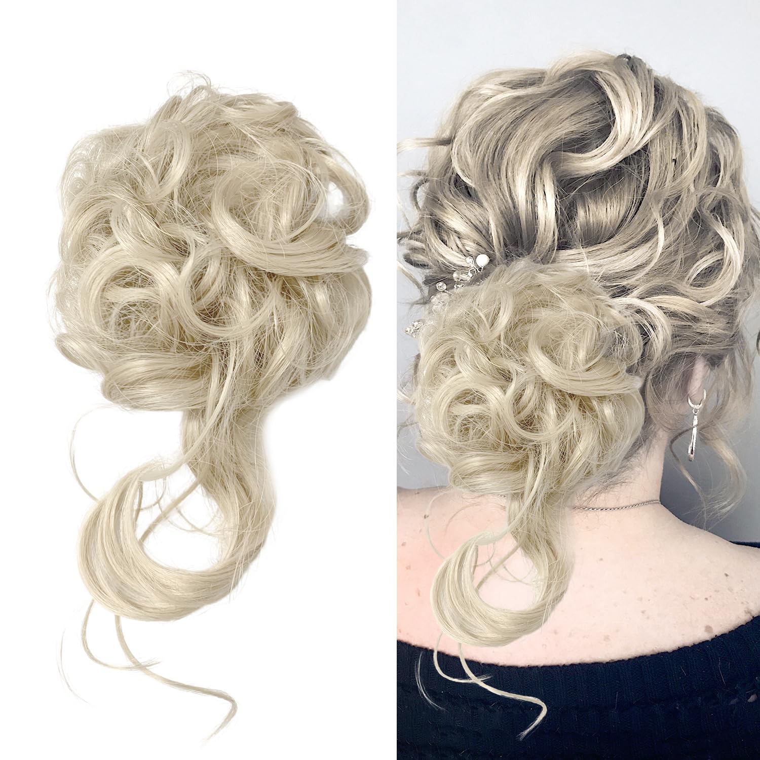 Messy Bun Hair Piece, Elastic Hair Bun Messy Hair Buns Hair Piece Hair Pieces for Women Clip in Ponytail Hair Accessories for Women (Platinum Blonde)