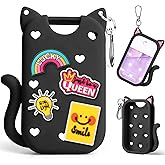 Juome Silicone Case for Touchland Hand Sanitizer Spray with Keychain & Charms, Cat Protective Holder Compatible with Touchland Power Mist & Glow Mist 1 FL Oz/30ML,Travel Cover Sleeve Accessory (Black)