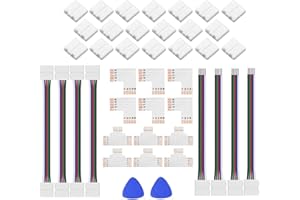 Amefil 5-pin 12mm SMD LED Connector Set, no-Solder Seamless Connector, L/T Splitter Right-Angle Bend, RGBW 5050 Light Strip T