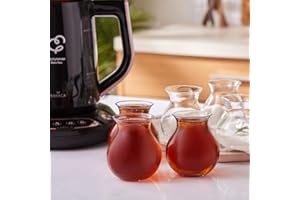 KARACA Refikadan Tatl?can Elegant Tea Glass Set of 6 - Clear Turkish Tea Cup Glasses, 200 ml Curved Design Drinkware Cups for