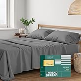 THREAD SPREAD 100% Organic Cotton Sheets Queen Size - 4 PC Organic Cotton Queen Size Percale Weave Sheet Set, Soft, Cooling, Crisp & Breathable, 16" Deep Pocket Hotel Quality Bedding Set - Dark Grey