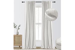 INOVADAY 100% Blackout Curtains for Bedroom 84 Inch Length 2 Panels Set, Linen Blackout Curtains 84 Inches Long, Back Tab/Rod Pocket Black Out Curtains for Living Room Windows - Beige, W50 X L84