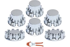 JESONN 33mm Chrome ABS Plastic Axle Cover Combo Kit Thread On Lug Nut Covers with 2 Front and 4 Rear Axle Wheel Cover Removable Hub Caps for Semi Trucks (Flat Top)