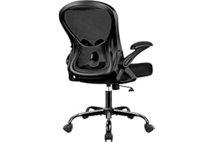 Winrise Office Chair Desk Chair, Ergonomic Mesh Computer Chair Home Office Desk Chairs, Swivel Task Chair Mid Back Breathable Rolling Chair with Adjustable Lumbar Support Flip Up Armrest (Black)