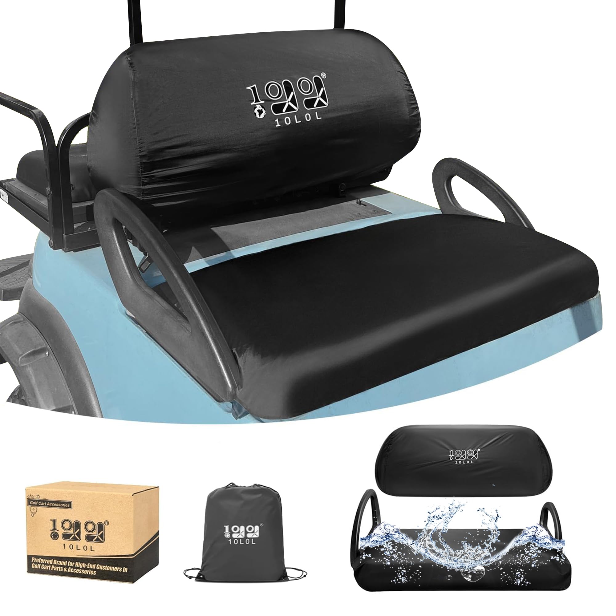 10L0L Golf Buggy Seat Cover Waterproof, 420D Rainproof, Dustproof Sun-Proof Weather Resistant All Season Protection Golf Cart Seat Cover Protector for Yamaha EZGO Club Car Front & Rear Seat